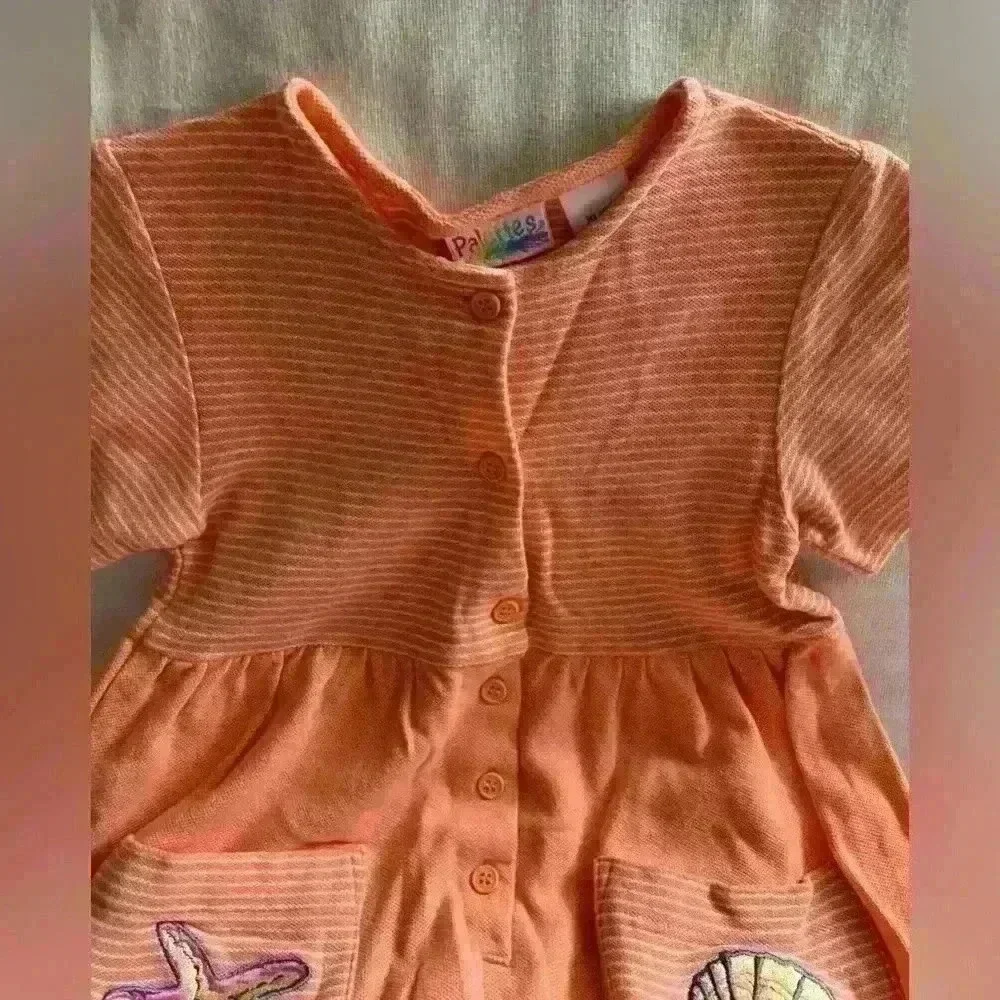 Coral Short Sleeve, Embroidered Front Pocket Dress, 6X